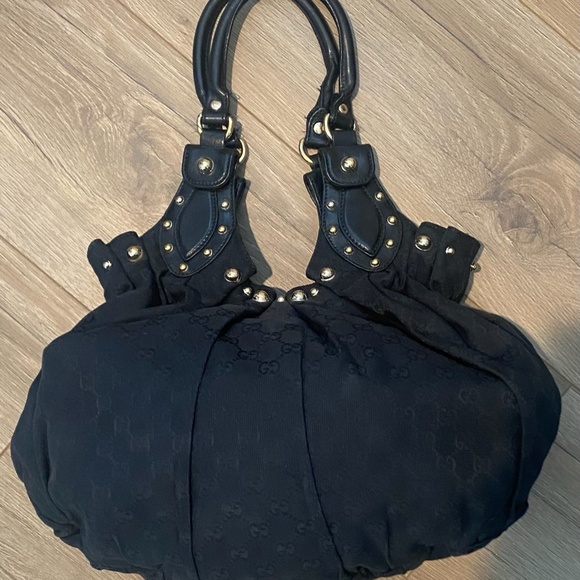 Gucci Monogram Canvas Pelham Bag GG Studded Black Hobo handbag Tote - Picture 2 of 7